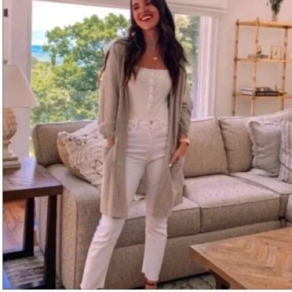 Donni Sandwash Gray Ribbed Open Front Cardigan Sweater OS - Picture 1 of 5